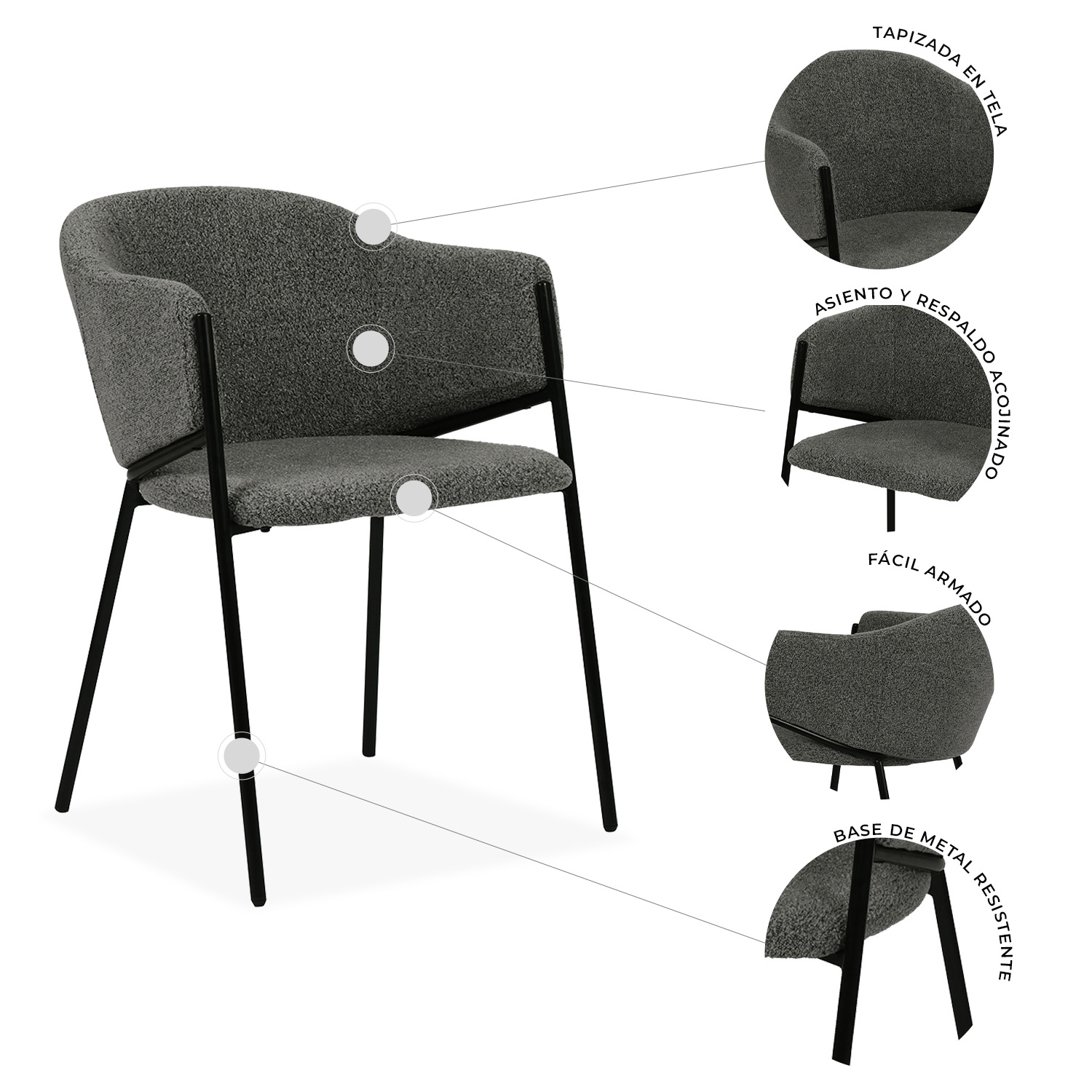Foto 4 pulgar | Set De 2 Sillas De Comedor 2101 Isolla Gris