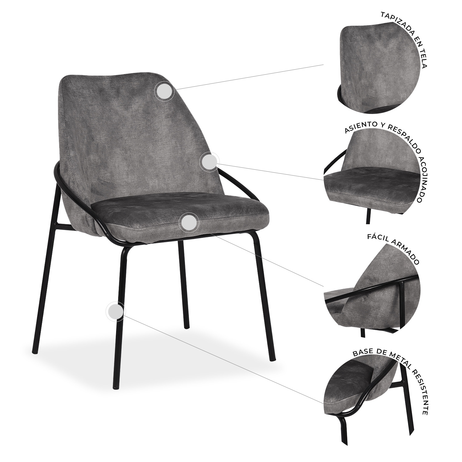 Foto 5 | Set De 2 Sillas De Comedor 3093 Budelli Gris