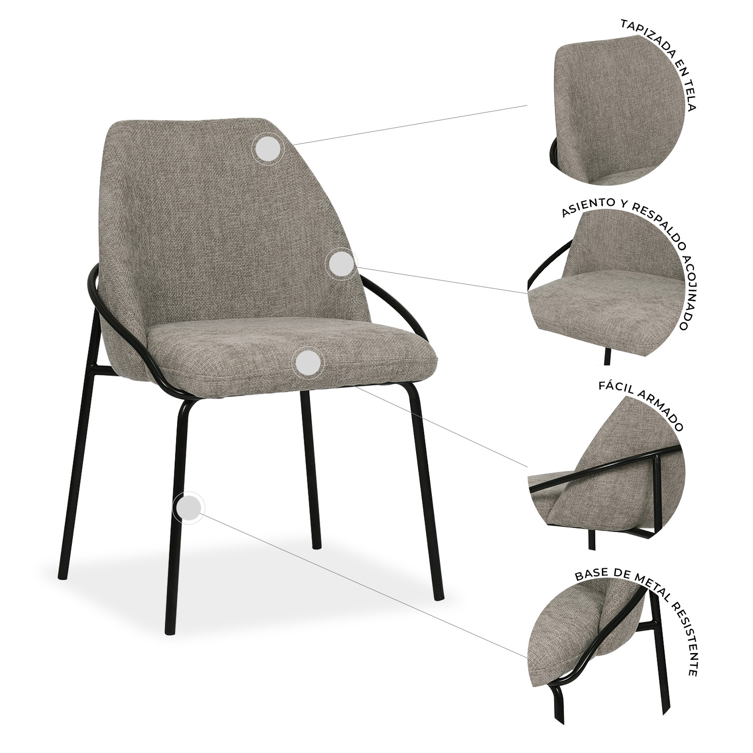 Foto 5 | Set De 2 Sillas De Comedor 3093 Budelli Beige