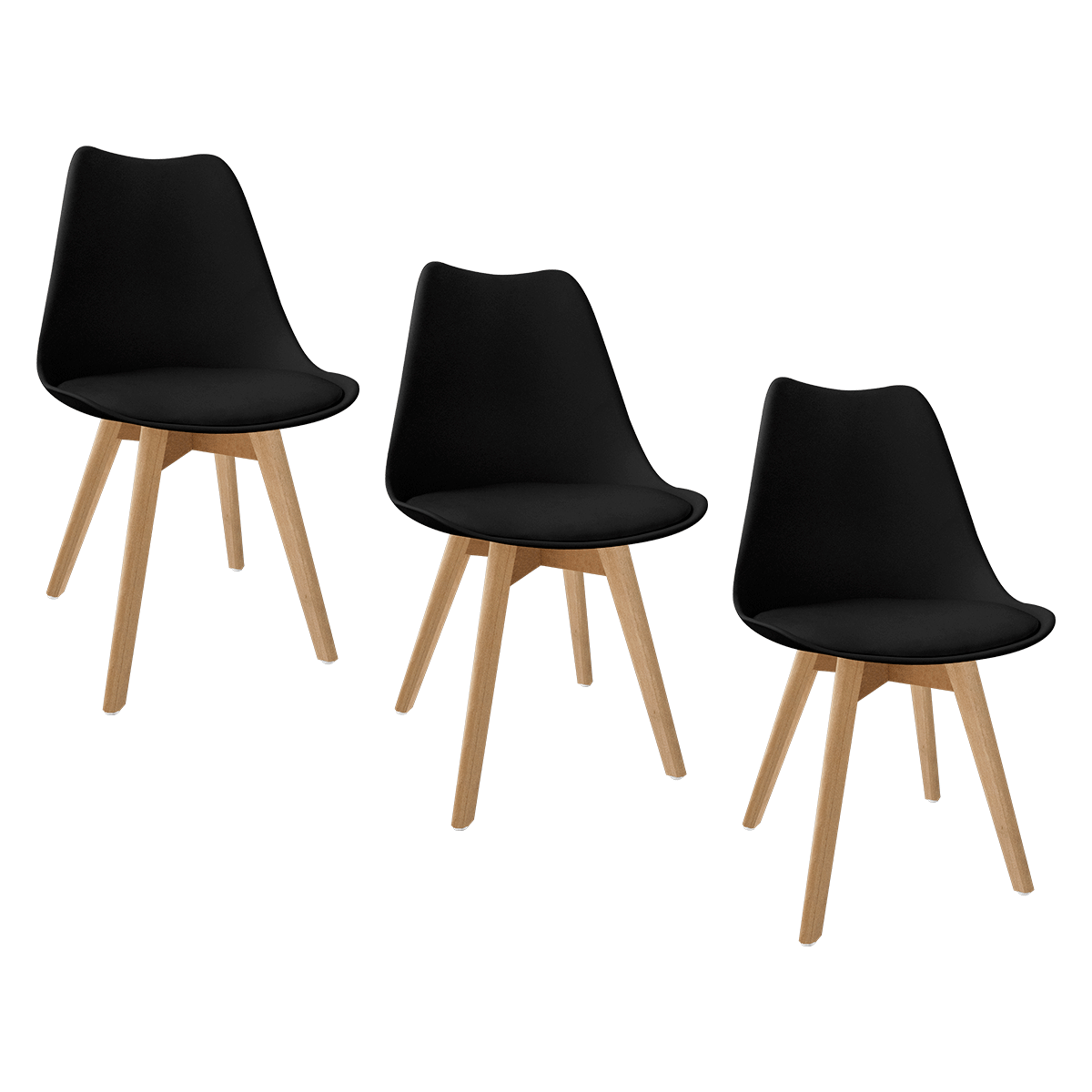 Set 3 Silla Tulip Minimalista Moderna Comedor Acolchonada Color Negro