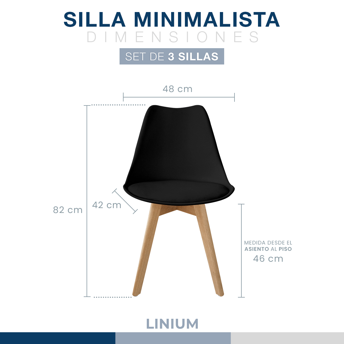 Foto 3 pulgar | Set 3 Silla Tulip Minimalista Moderna Comedor Acolchonada Color Negro