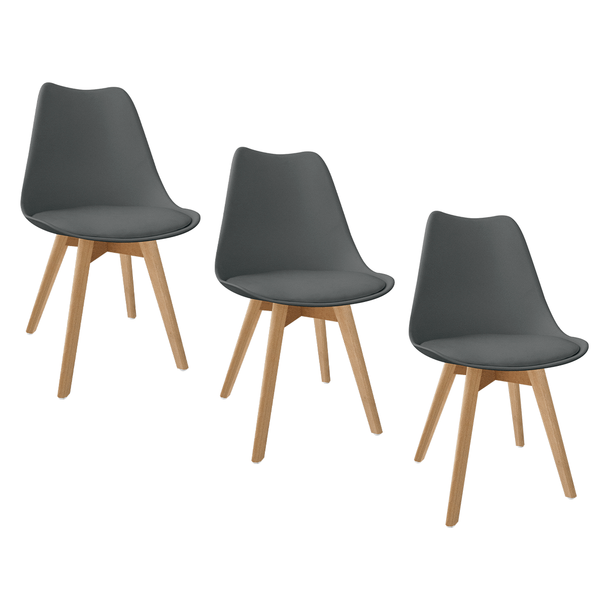 Set 3 Silla Tulip Minimalista Moderna Comedor Acolchonada Color Gris Oscuro