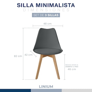 Foto 2 | Set 3 Silla Tulip Minimalista Moderna Comedor Acolchonada Color Gris Oscuro