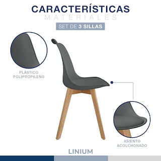 Foto 4 | Set 3 Silla Tulip Minimalista Moderna Comedor Acolchonada Color Gris Oscuro