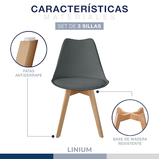 Foto 5 | Set 3 Silla Tulip Minimalista Moderna Comedor Acolchonada Color Gris Oscuro