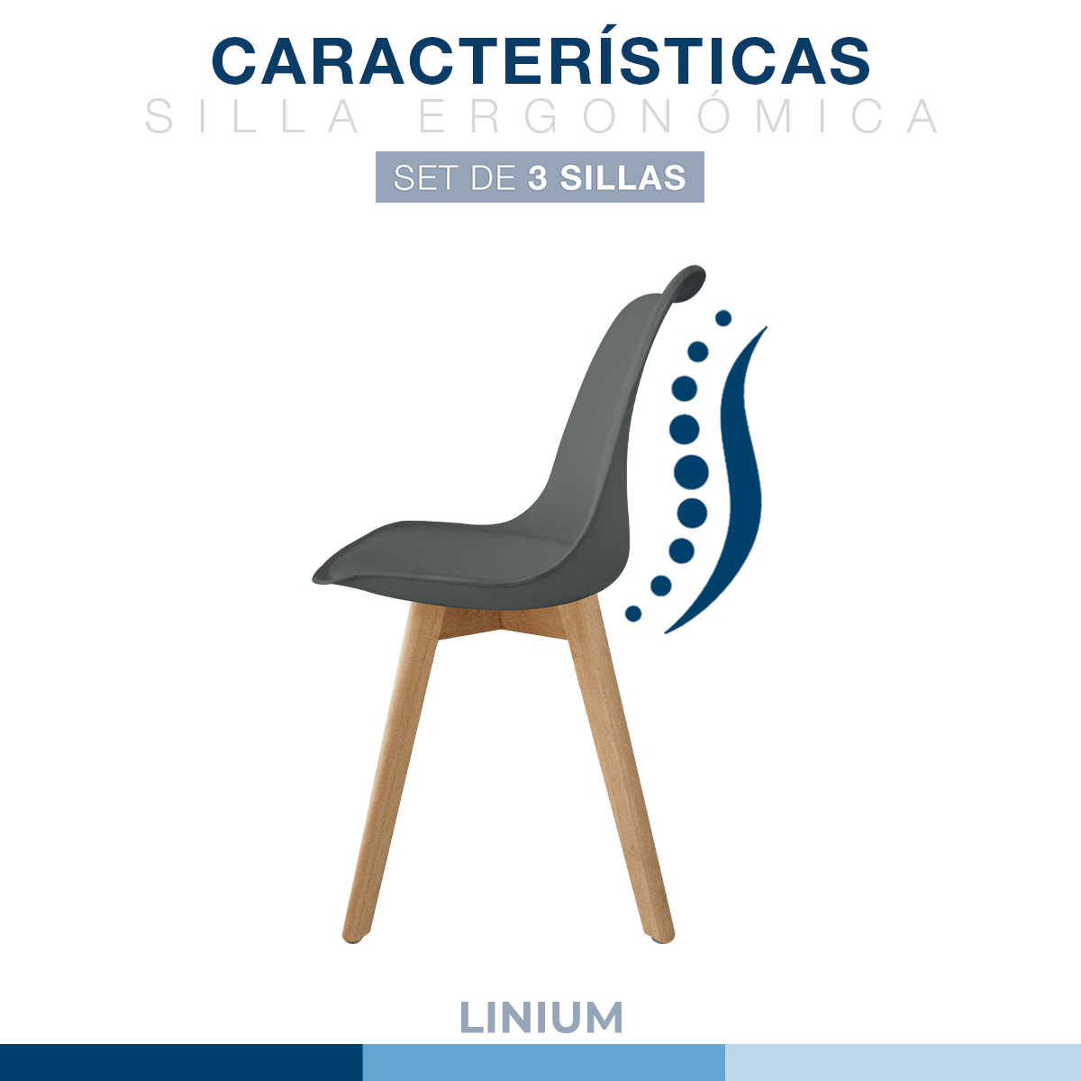 Foto 7 | Set 3 Silla Tulip Minimalista Moderna Comedor Acolchonada Color Gris Oscuro