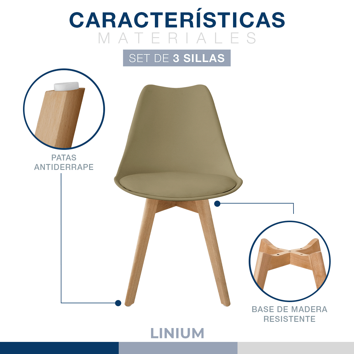 Foto 6 pulgar | Set 3 Silla Tulip Minimalista Moderna Comedor Acolchonada Color Moka