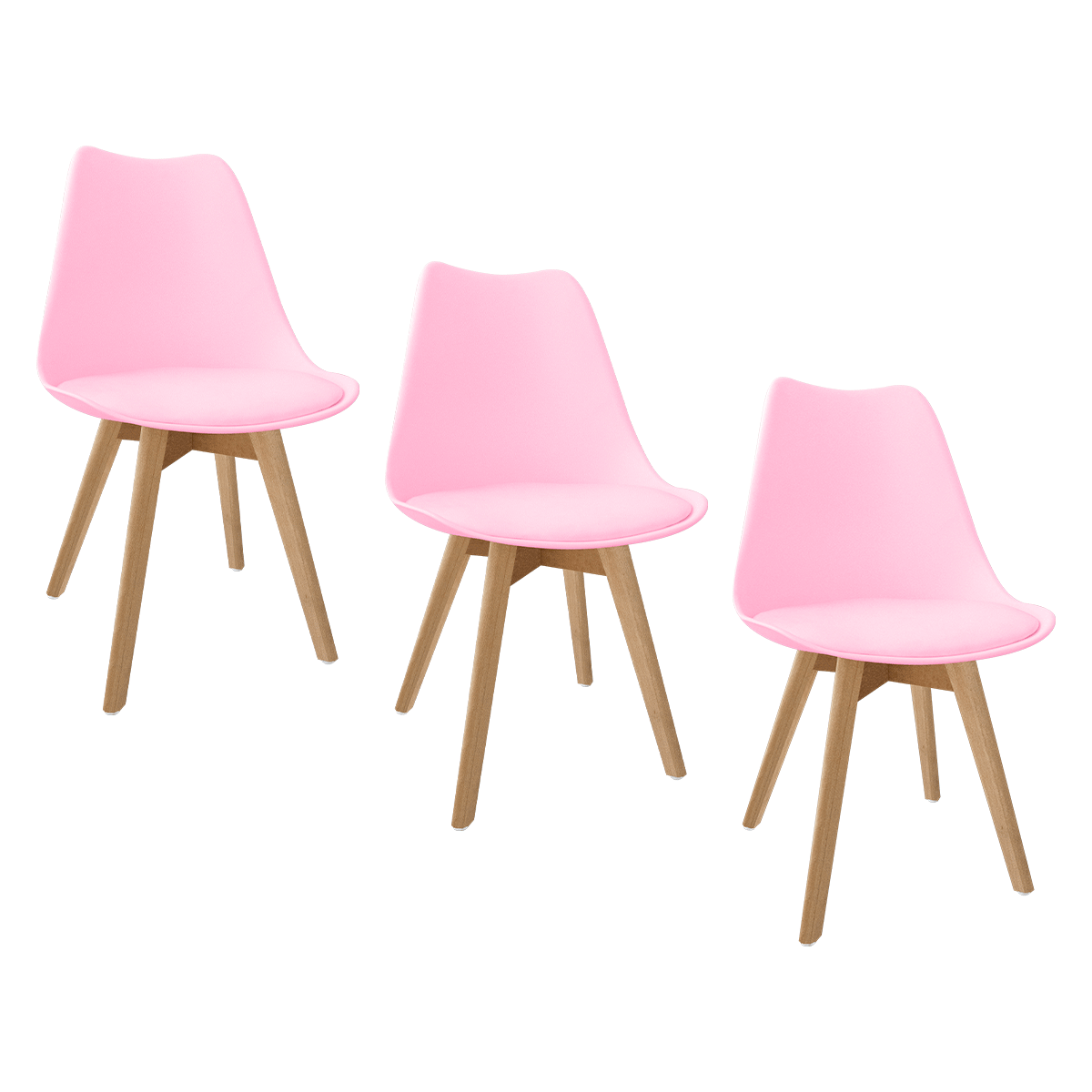 Set 3 Silla Tulip Minimalista Moderna Comedor Acolchonada Color Rosa