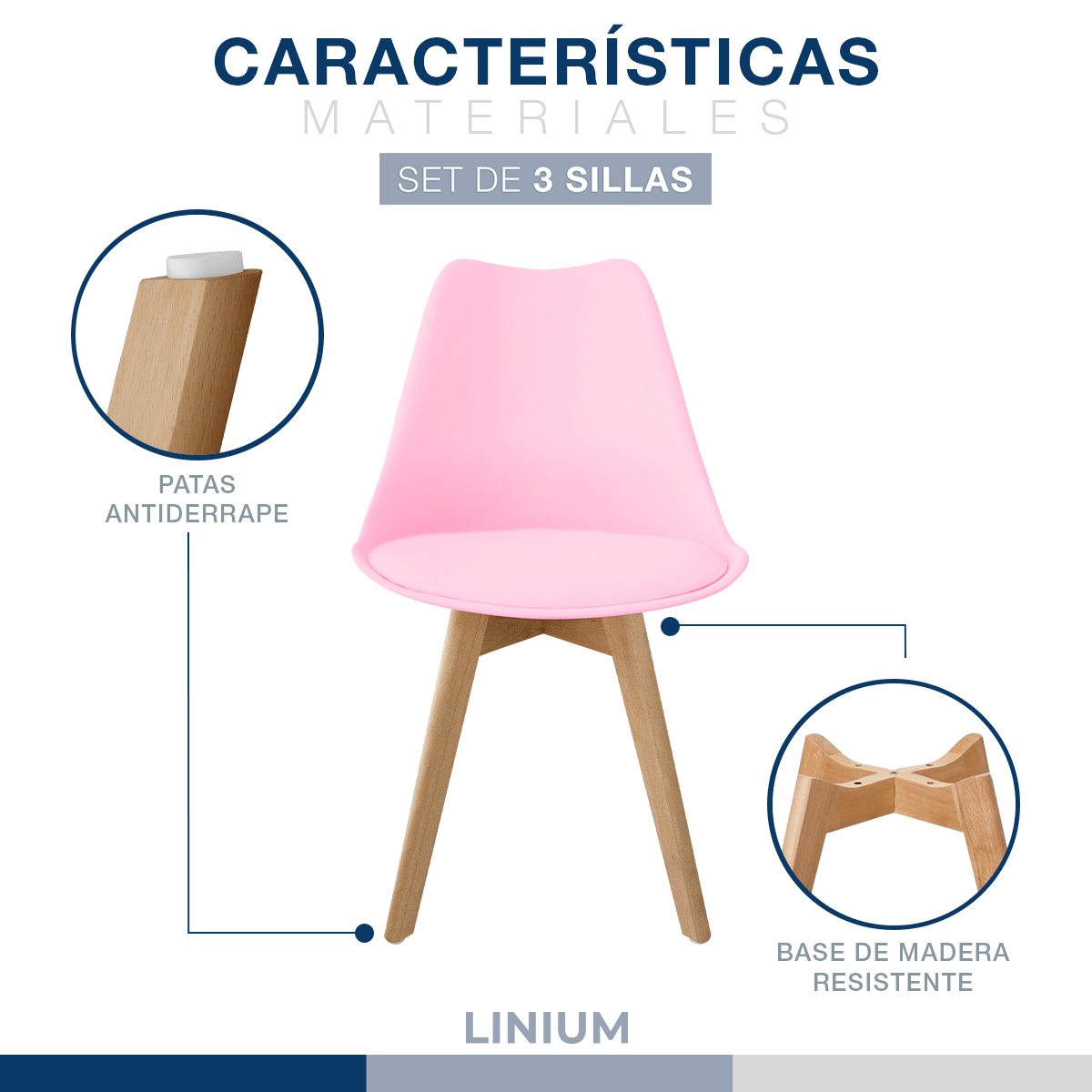Foto 6 pulgar | Set 3 Silla Tulip Minimalista Moderna Comedor Acolchonada Color Rosa
