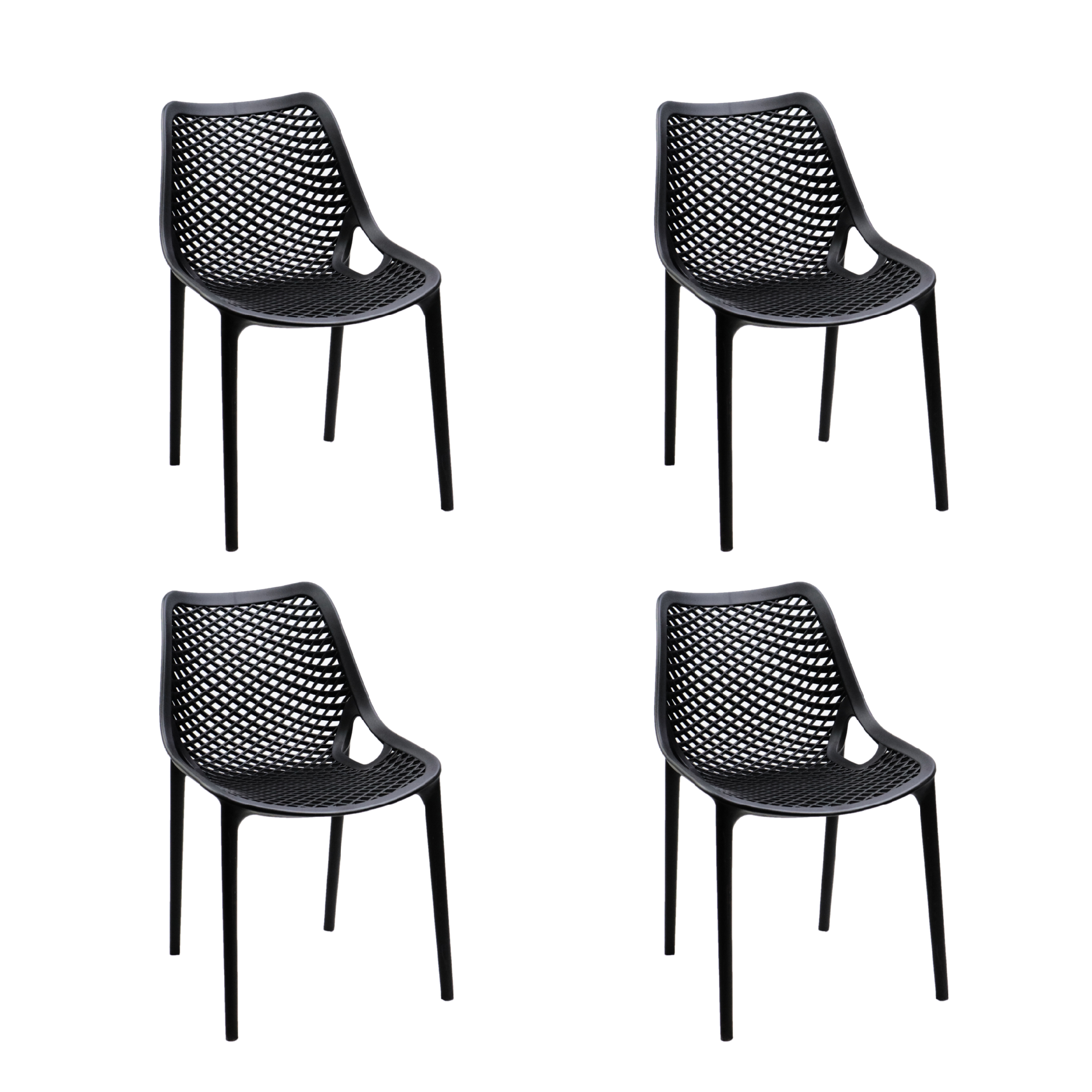 Set 4 Sillas Plásticas Relan Modernas Con Respaldo Entramado Negras
