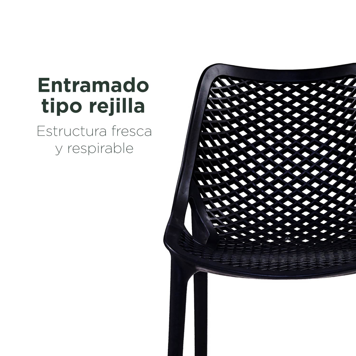 Foto 5 | Set 4 Sillas Plásticas Relan Modernas Con Respaldo Entramado Negras