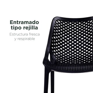 Foto 5 | Set 4 Sillas Plásticas Relan Modernas Con Respaldo Entramado Negras