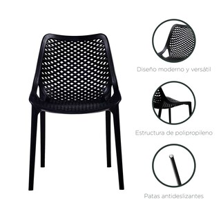 Foto 8 | Set 4 Sillas Plásticas Relan Modernas Con Respaldo Entramado Negras