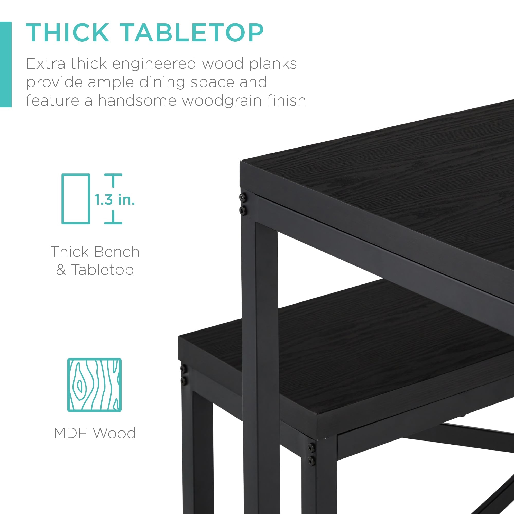Foto 4 | Juego De Muebles De Comedor Best Choice Products, 3 Piezas, Negro - Venta Internacional.