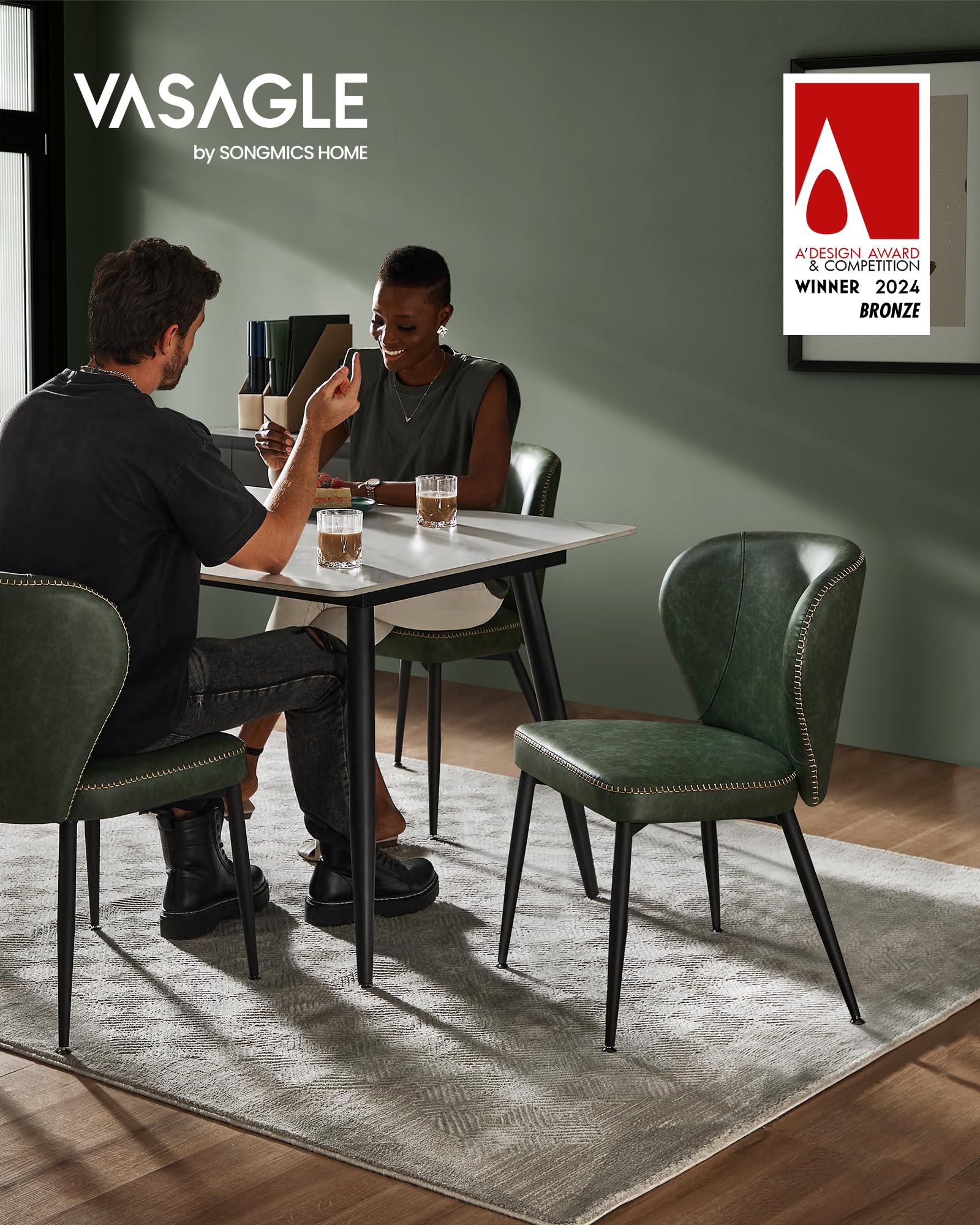 Foto 3 pulgar | Juego De 2 Sillas De Comedor De La Colección Vasagle Ekho, Color Verde Bosque - Venta Internacional.