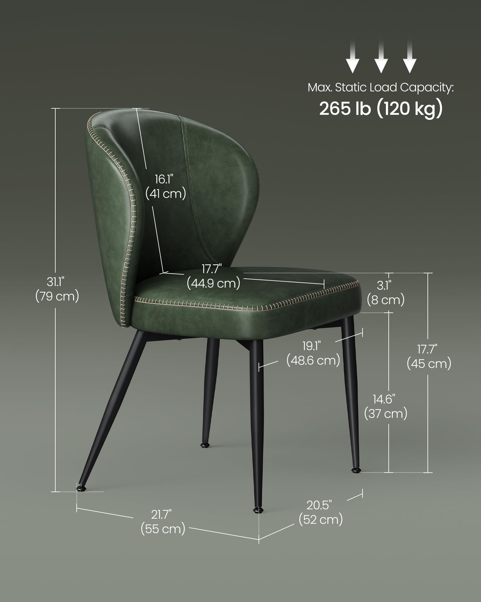 Foto 6 pulgar | Juego De 2 Sillas De Comedor De La Colección Vasagle Ekho, Color Verde Bosque - Venta Internacional.