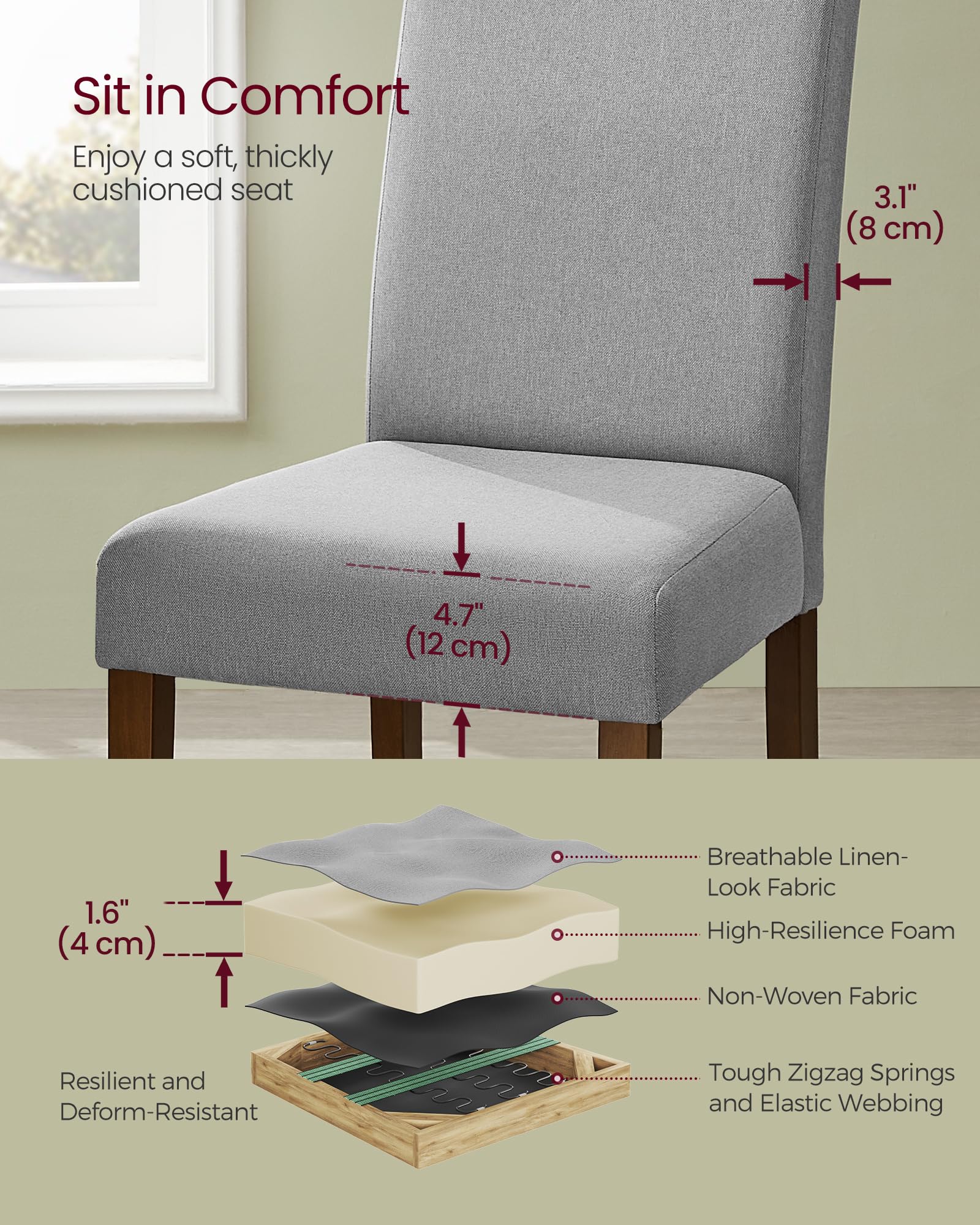 Foto 5 pulgar | Juego De 6 Sillas De Comedor Vasagle Con Asiento Grueso Gris Tórtola - Venta Internacional.