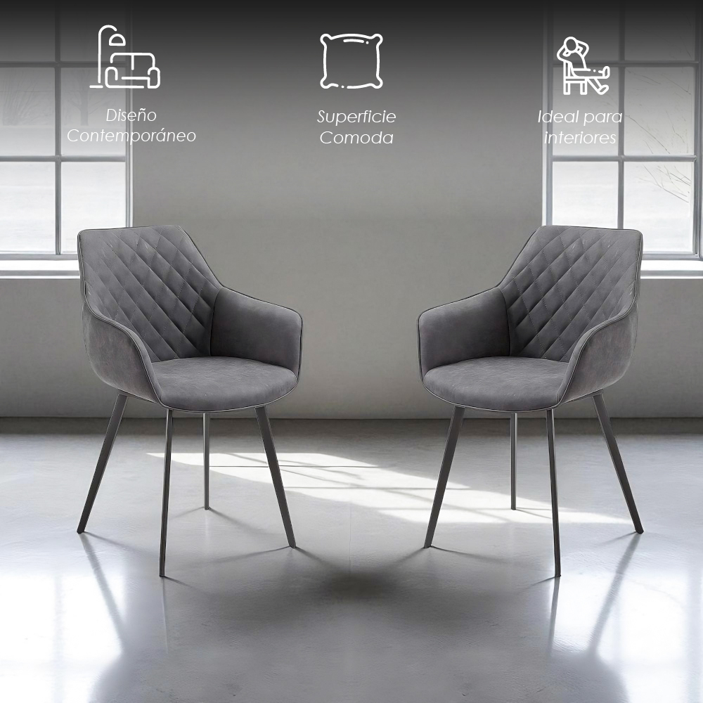 Foto 4 pulgar | Ilios Innova | Set De 2 Sillas Tokio Gris  Diseño Moderno Con Respaldo Ergonómico Y Patas Metálicas Seguras.