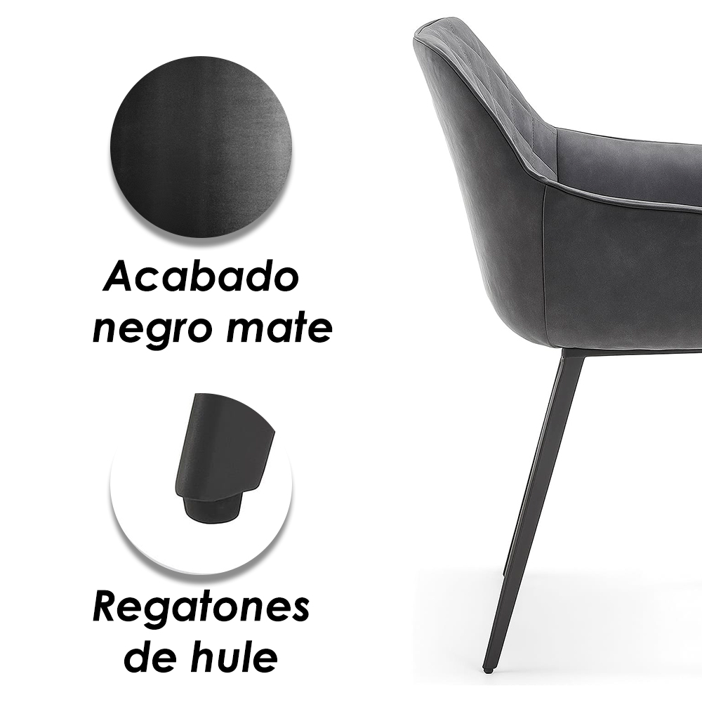 Foto 7 pulgar | Ilios Innova | Set De 2 Sillas Tokio Gris  Diseño Moderno Con Respaldo Ergonómico Y Patas Metálicas Seguras.
