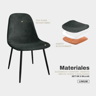 Foto 4 | Set De 2 Silla Comedor Linium Tela Acolchonada Elegante Premium Color Gris