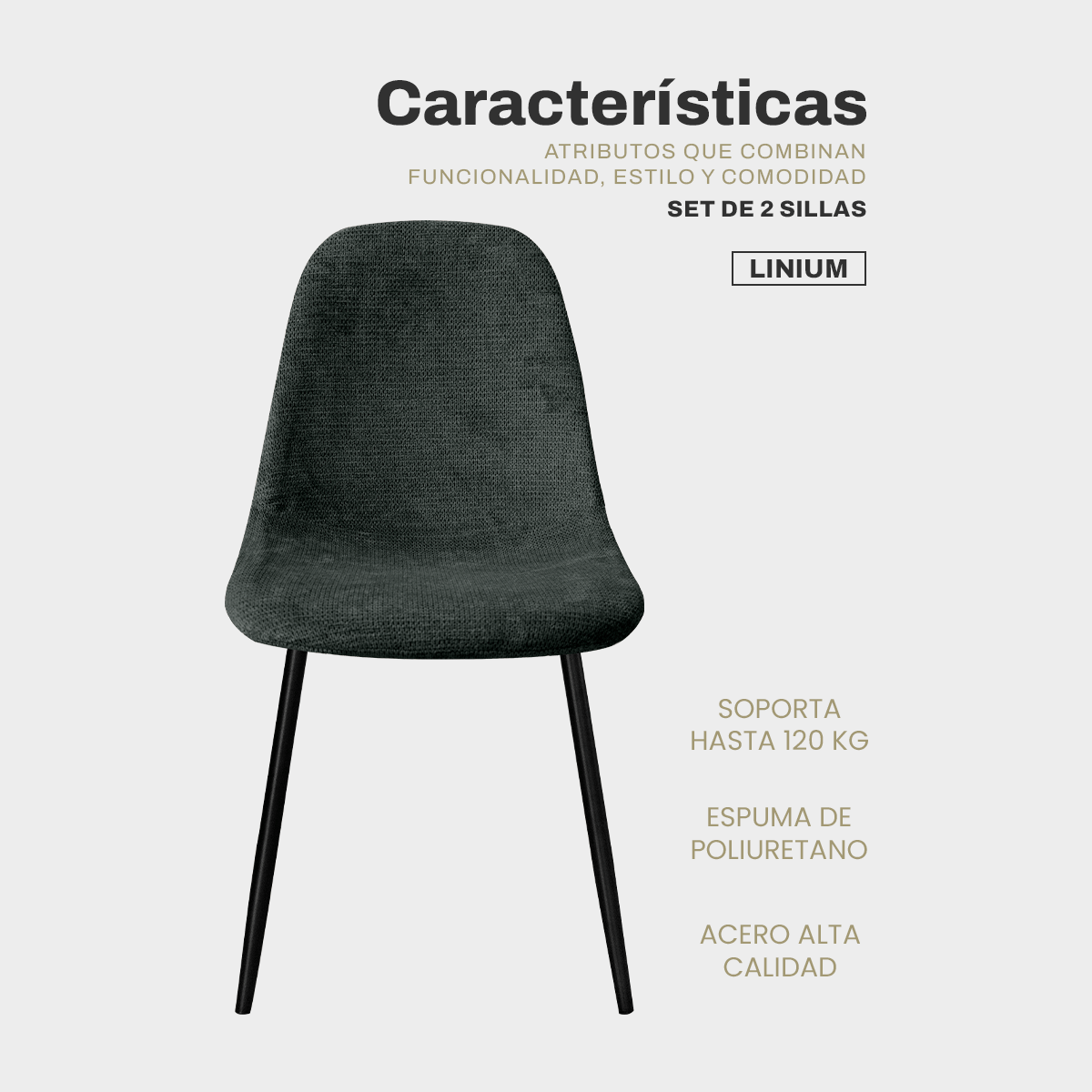 Foto 8 pulgar | Set De 2 Silla Comedor Linium Tela Acolchonada Elegante Premium Color Gris