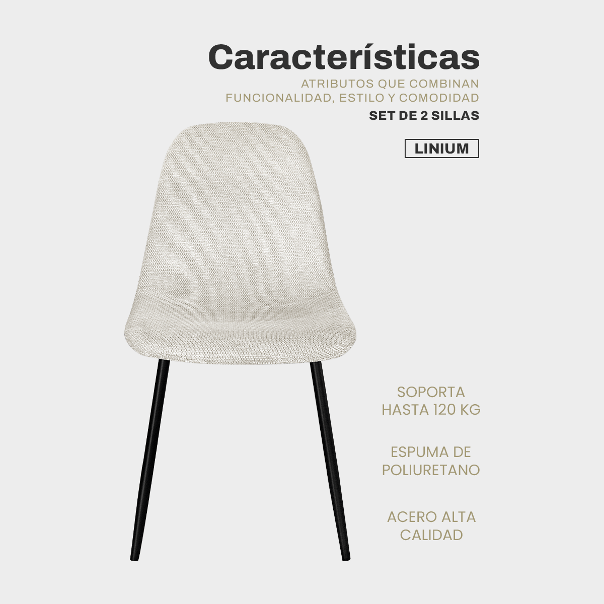 Foto 8 pulgar | Set De 2 Silla Comedor Linium Tela Acolchonada Elegante Premium Color Perla