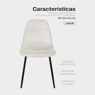 Foto 7 | Set De 2 Silla Comedor Linium Tela Acolchonada Elegante Premium Color Perla