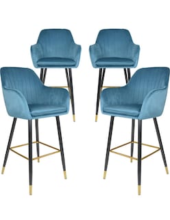 Foto 1 | Silla Eames Alta Tapizada Sillon Banco Terciopelo Azul Set De 4