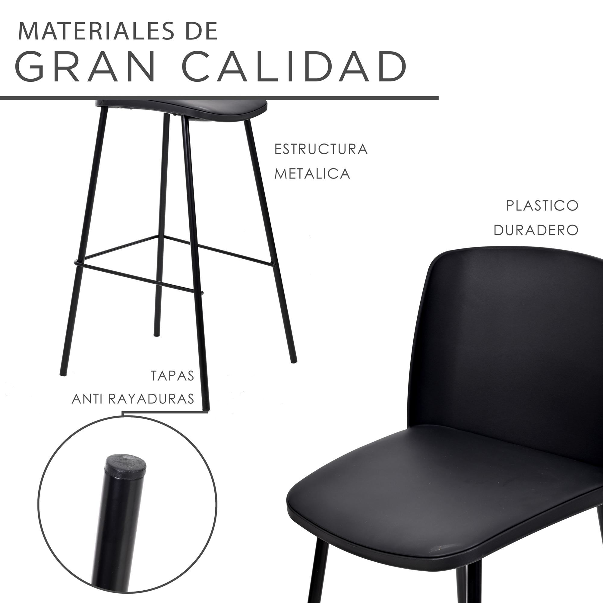 Foto 5 | Sillas Altas EKE Life Home Negras para Barra 2 Piezas