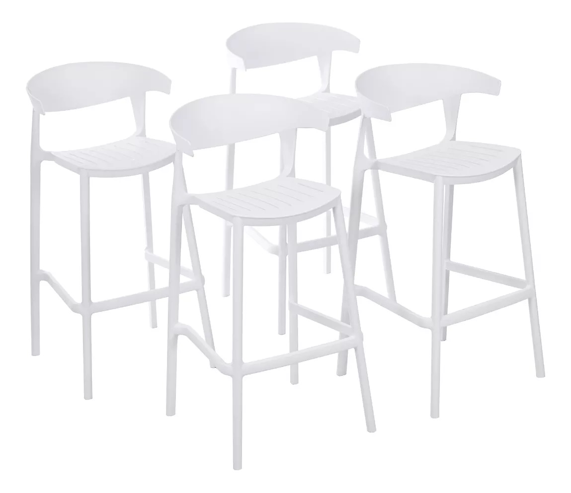 Set 4 Bancos con Respaldo Plástico Blancos