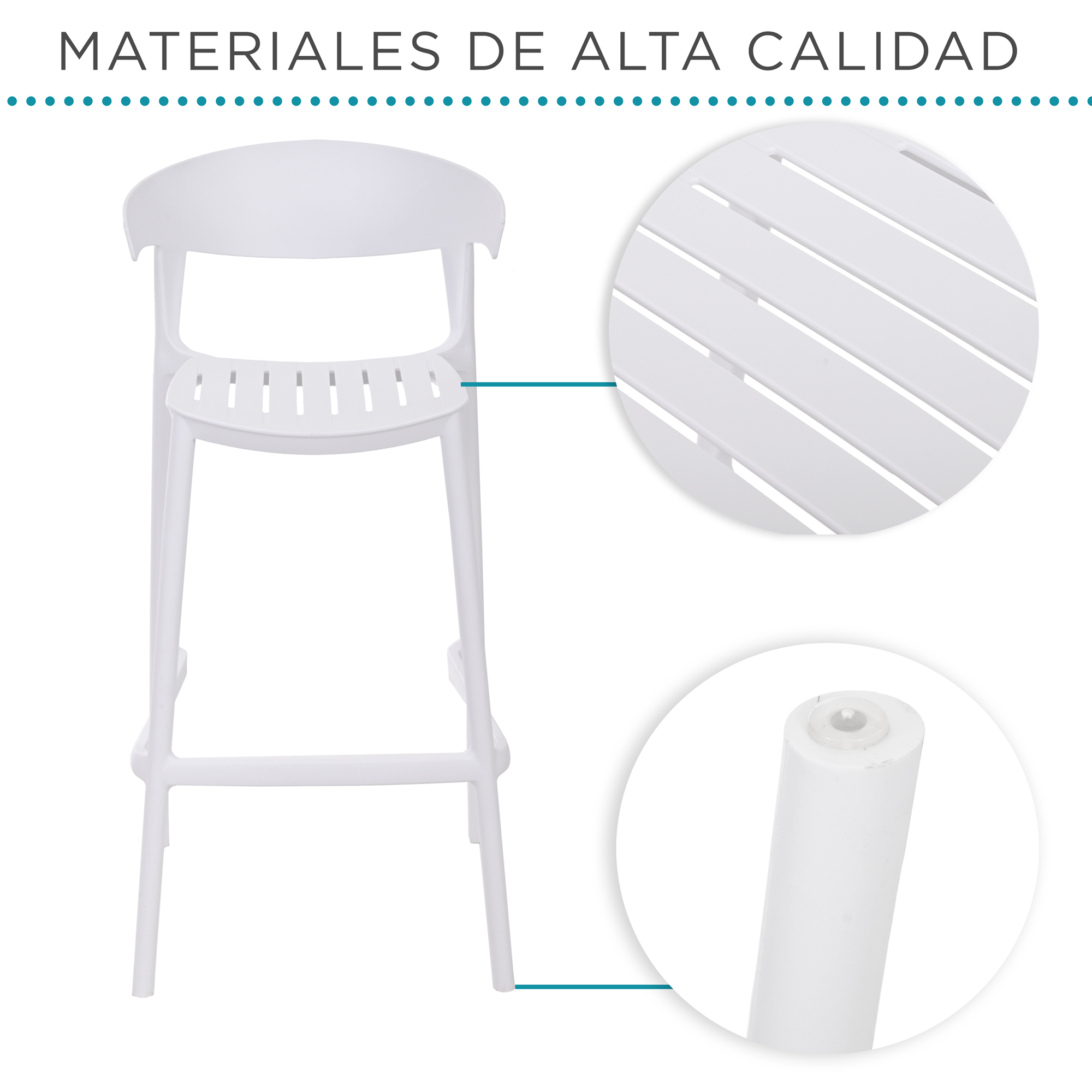 Foto 4 | Set 4 Bancos con Respaldo Plástico Blancos