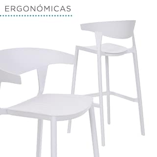 Foto 5 | Set 4 Bancos con Respaldo Plástico Blancos