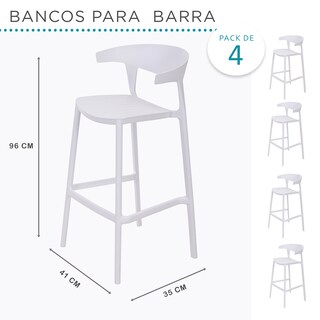 Foto 8 | Set 4 Bancos con Respaldo Plástico Blancos