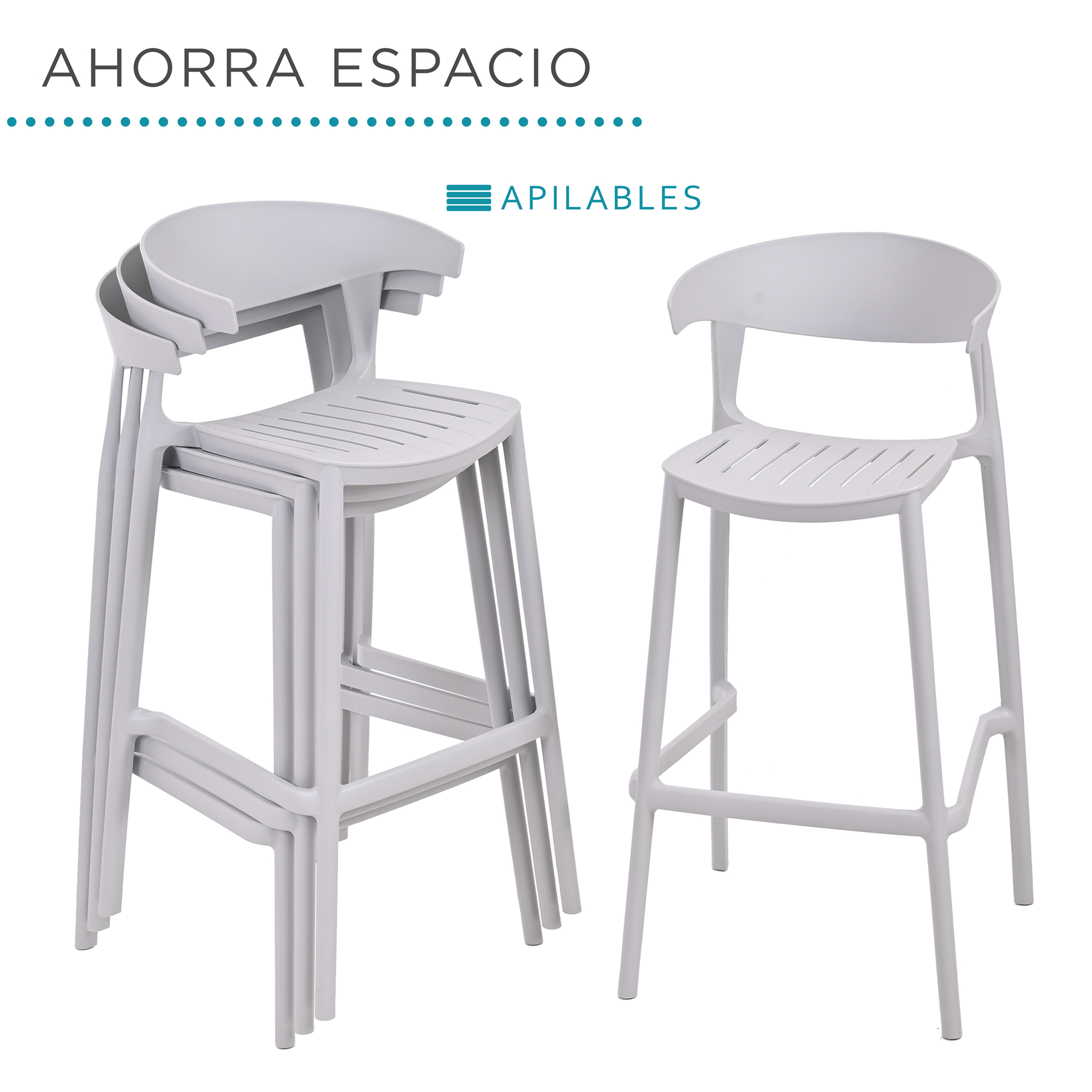 Foto 5 | Set 4 Bancos con Respaldo Plástico Gris