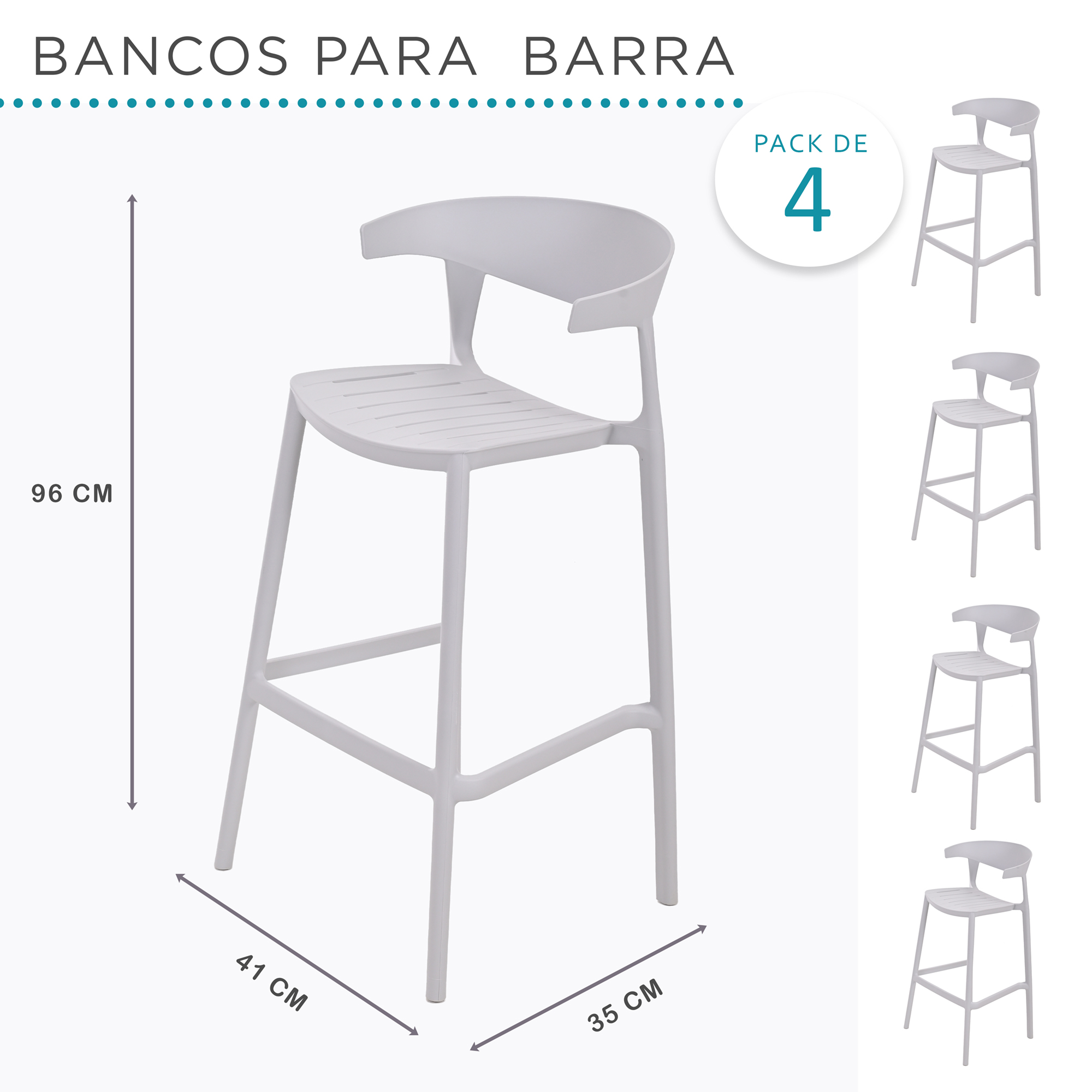 Foto 9 pulgar | Set 4 Bancos con Respaldo Plástico Gris
