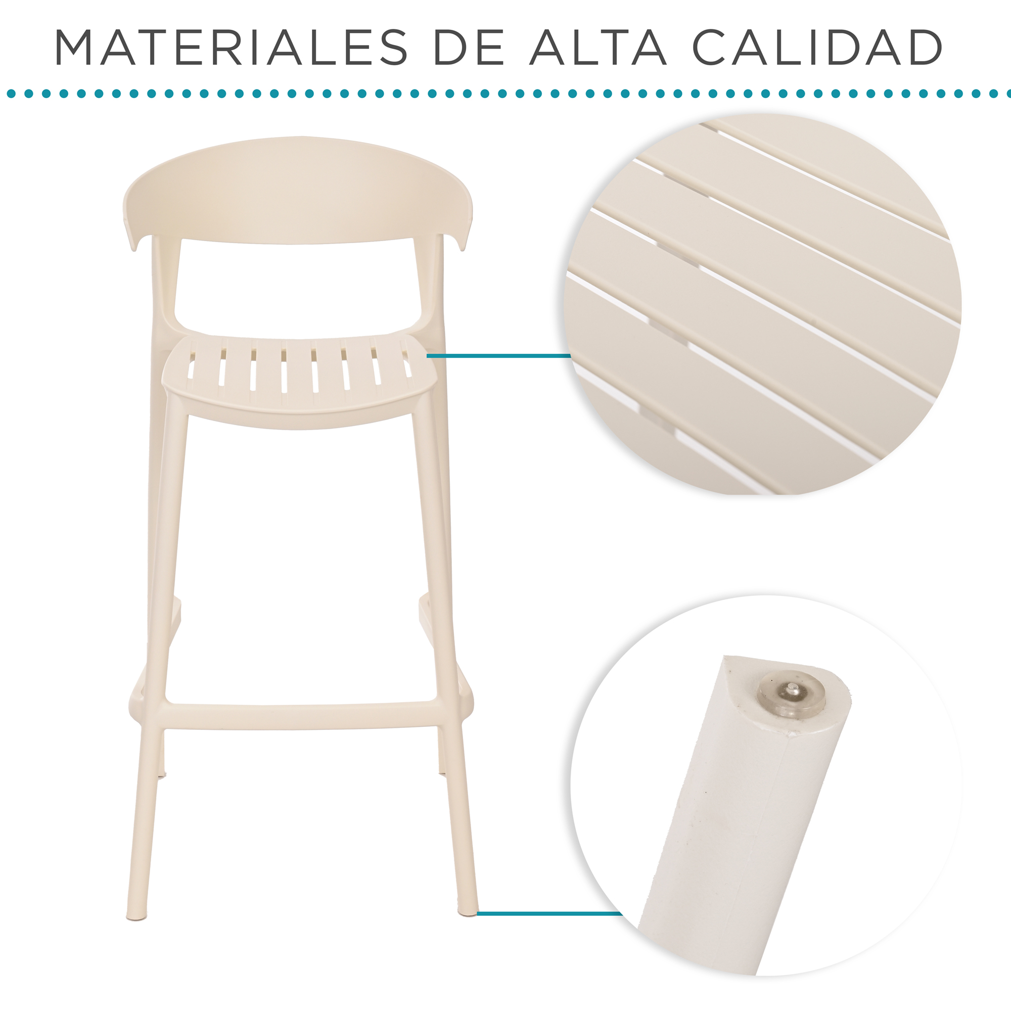 Foto 4 | Set 4 Bancos con Respaldo Plástico Beige
