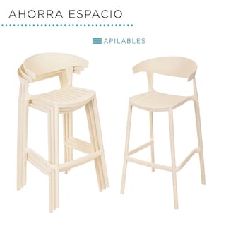 Foto 5 | Set 4 Bancos con Respaldo Plástico Beige