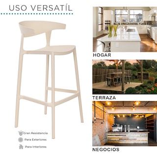 Foto 6 | Set 4 Bancos con Respaldo Plástico Beige