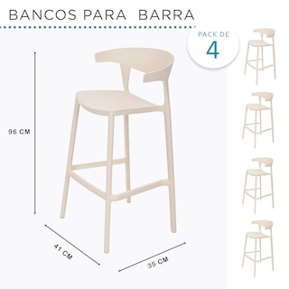 Foto 8 | Set 4 Bancos con Respaldo Plástico Beige