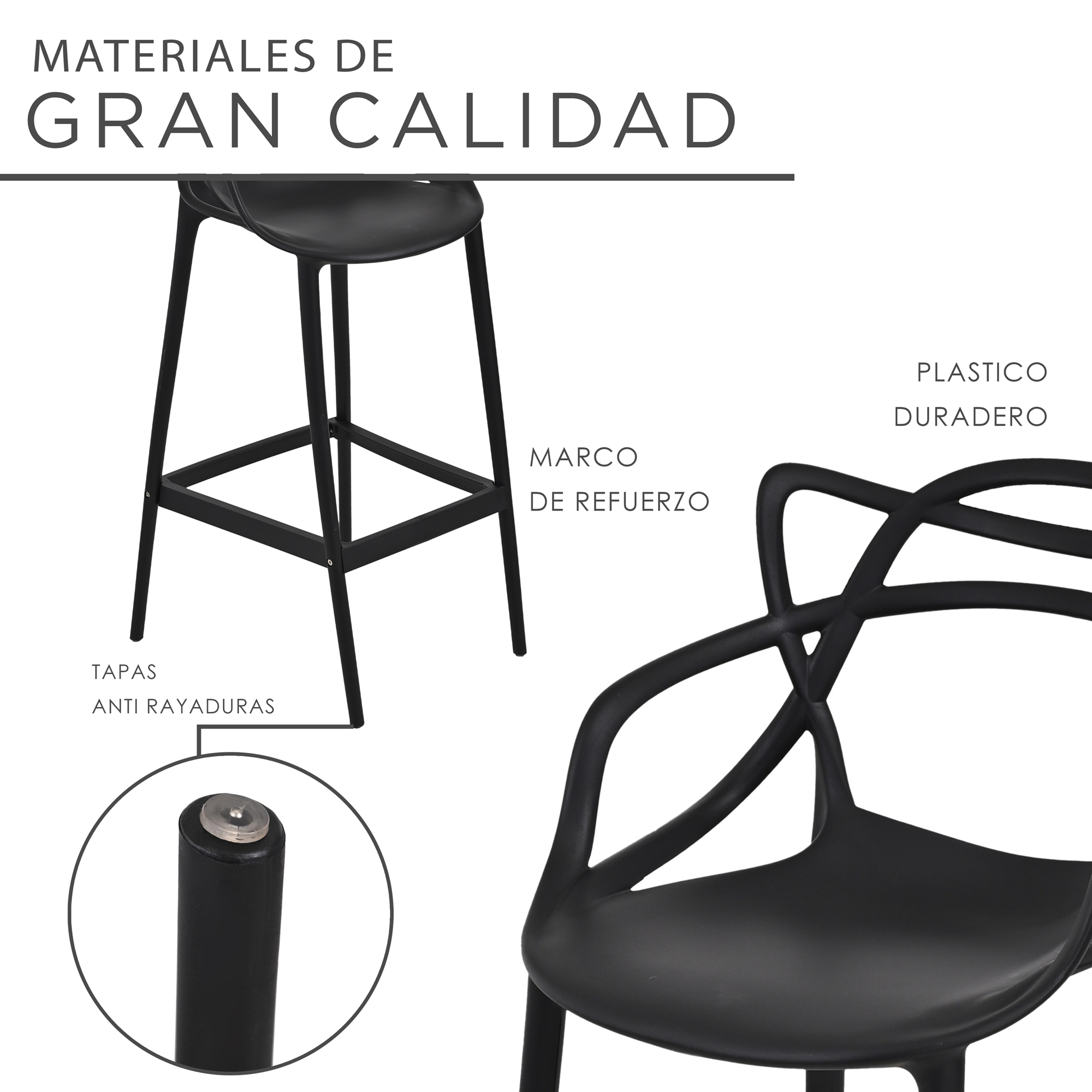 Foto 4 | Set 2 Bancos Sillas Altas Nealtican Barra Cocina Desayunador Eke Negro