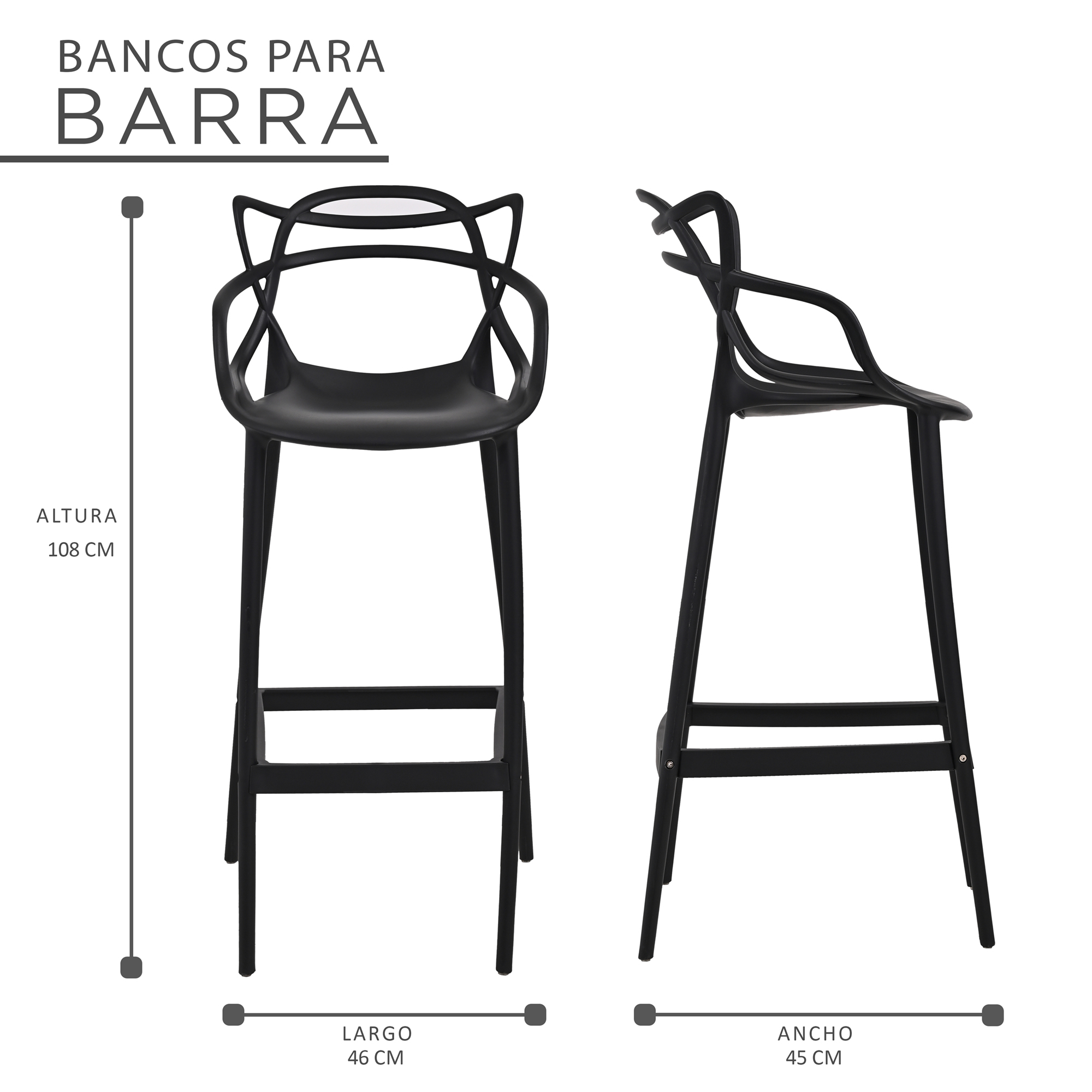 Foto 8 | Set 2 Bancos Sillas Altas Nealtican Barra Cocina Desayunador Eke Negro