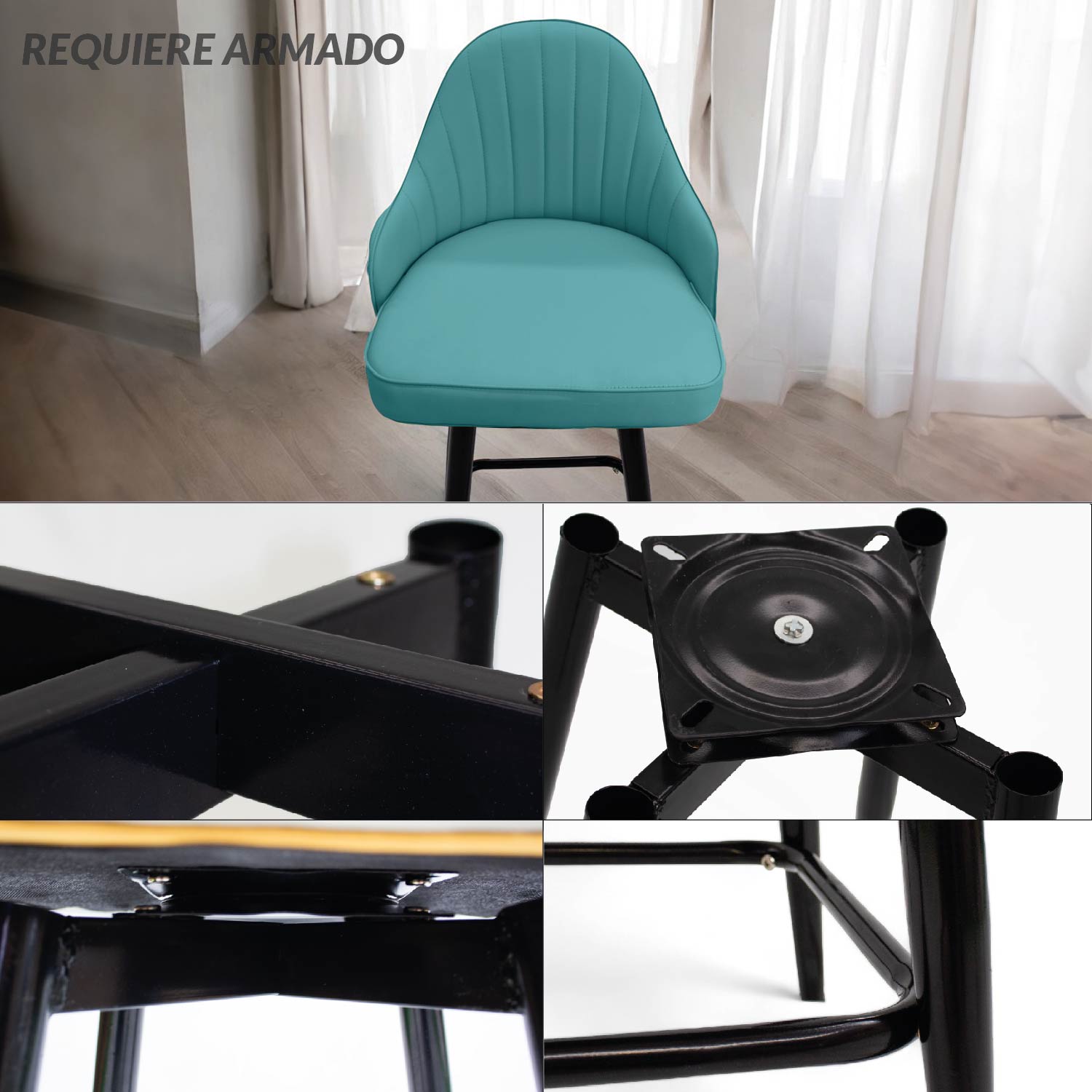 Foto 4 pulgar | Ilios Innova Juego De 4 Sillas De Bar Giratorias Tokio Azul