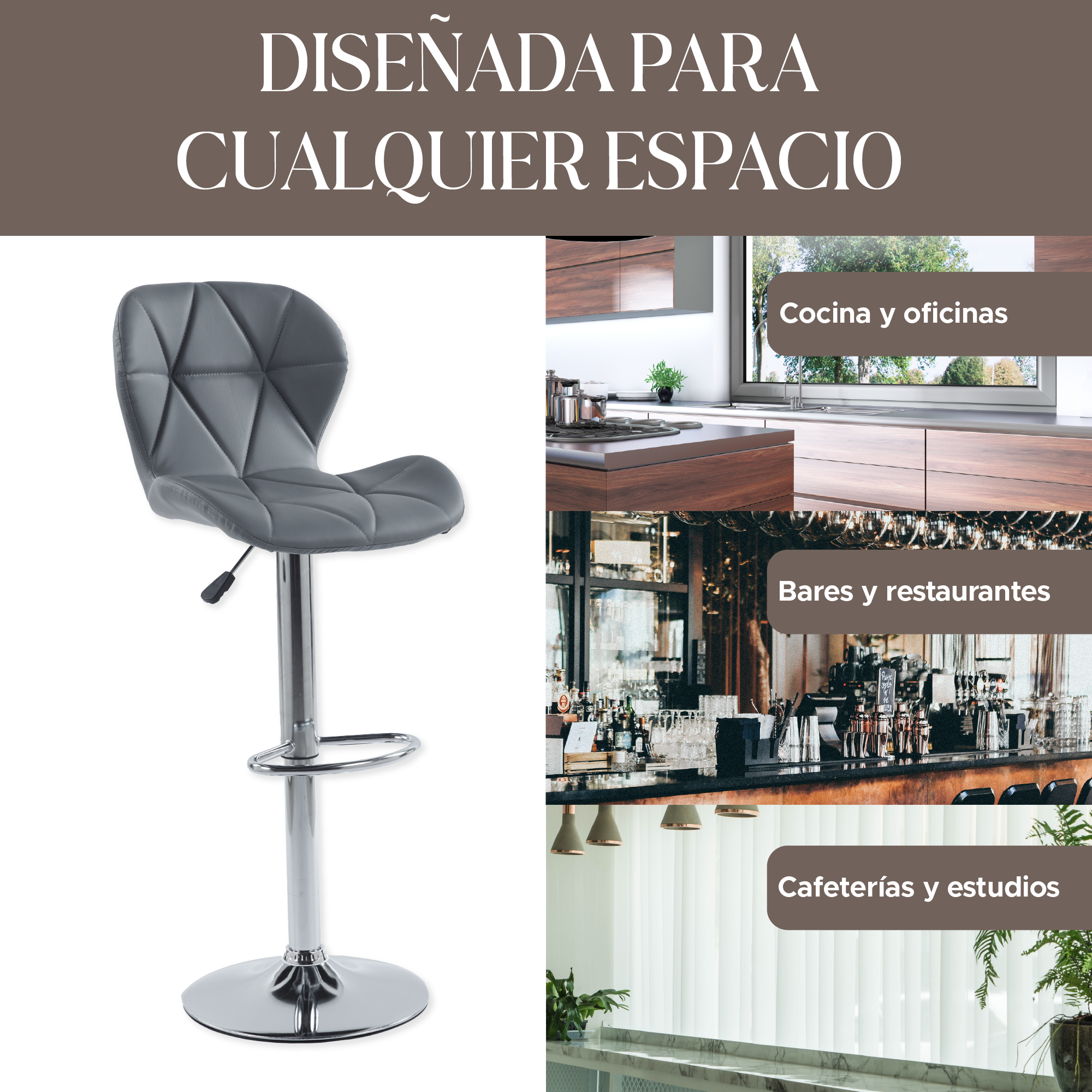 Foto 8 pulgar | Set de 2 Sillas Altas Latte Grises Diseño Elegante y Confortable