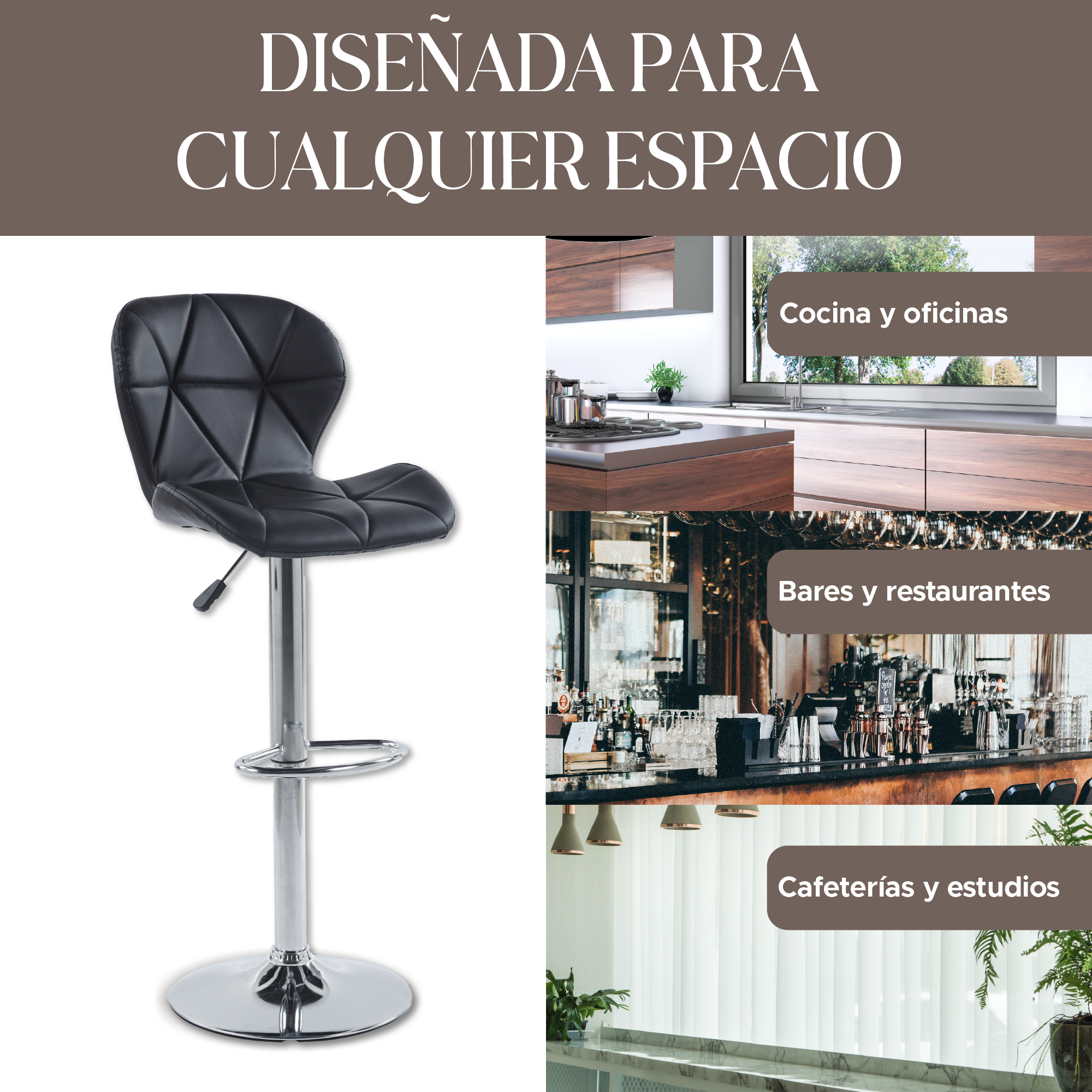 Foto 8 pulgar | Set de 2 Sillas Altas Latte Negros Diseño Elegante y Confortable