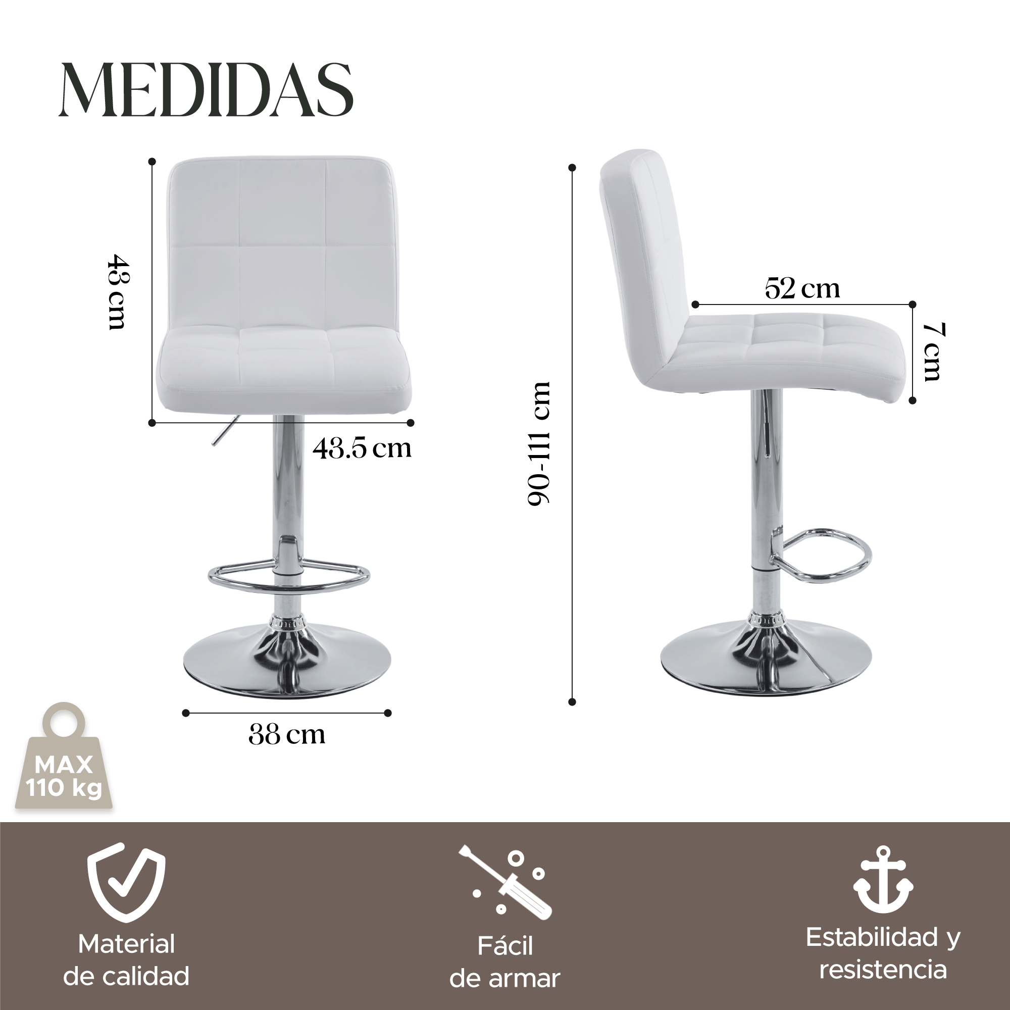Foto 3 | Set de 2 Sillas Altas Maple Blancos Estilo Moderno y Elegante