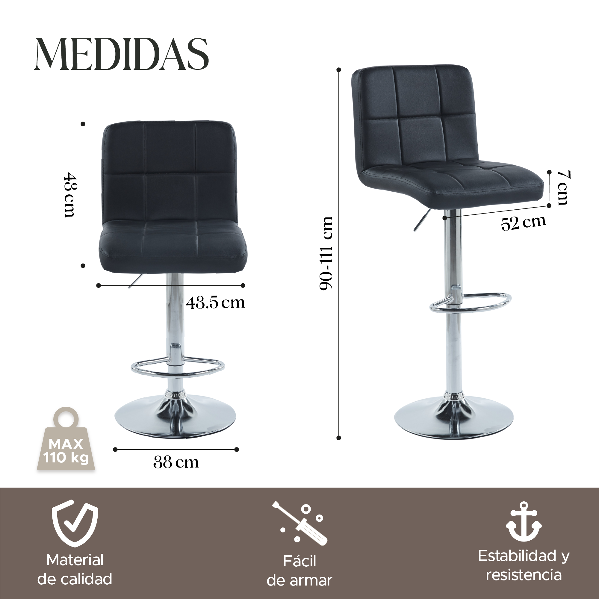 Foto 3 | Set de 2 Sillas Altas Maple Negros Estilo Moderno y Elegante