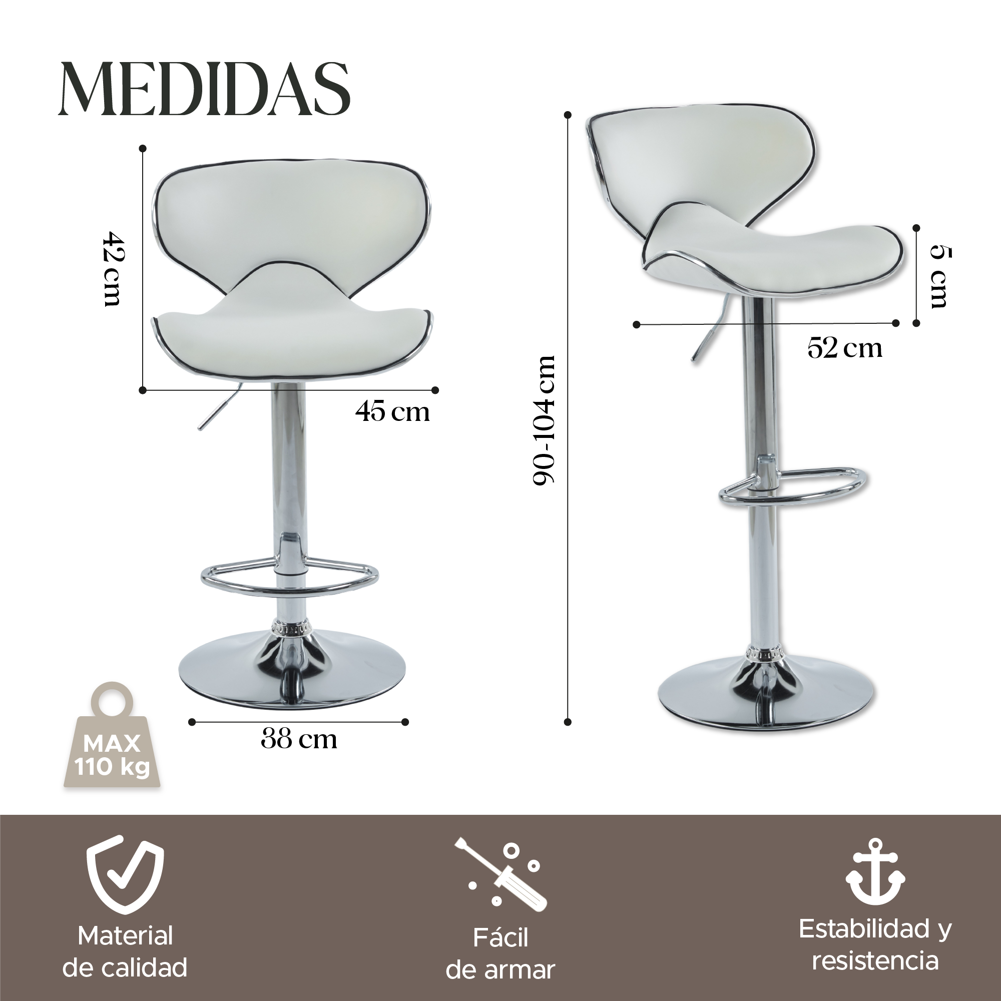 Foto 3 | Set de 2 Sillas Altas Brunch Blancos Modernas y Elegantes