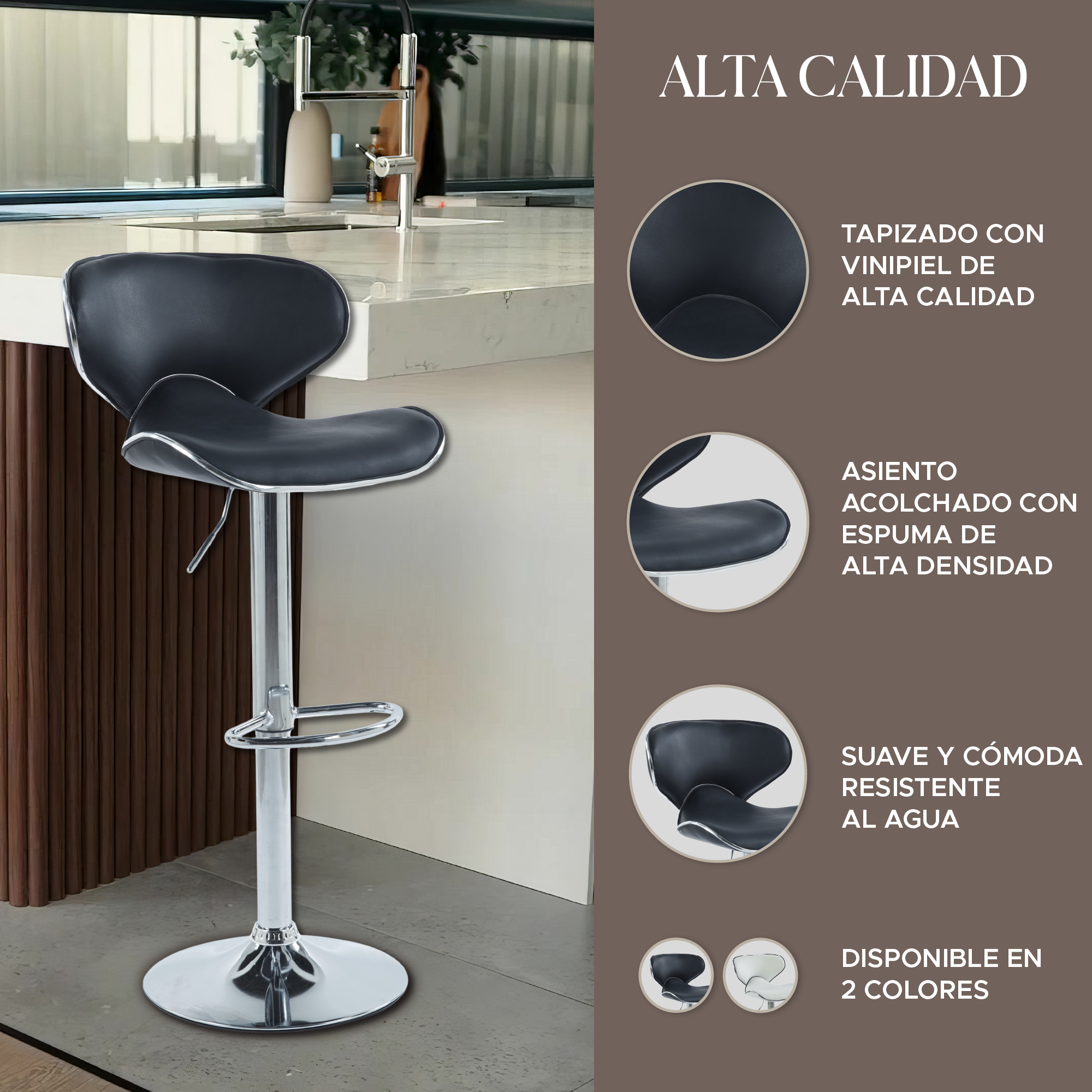 Foto 6 pulgar | Set de 2 Sillas Altas Brunch Negro Modernas y Elegantes