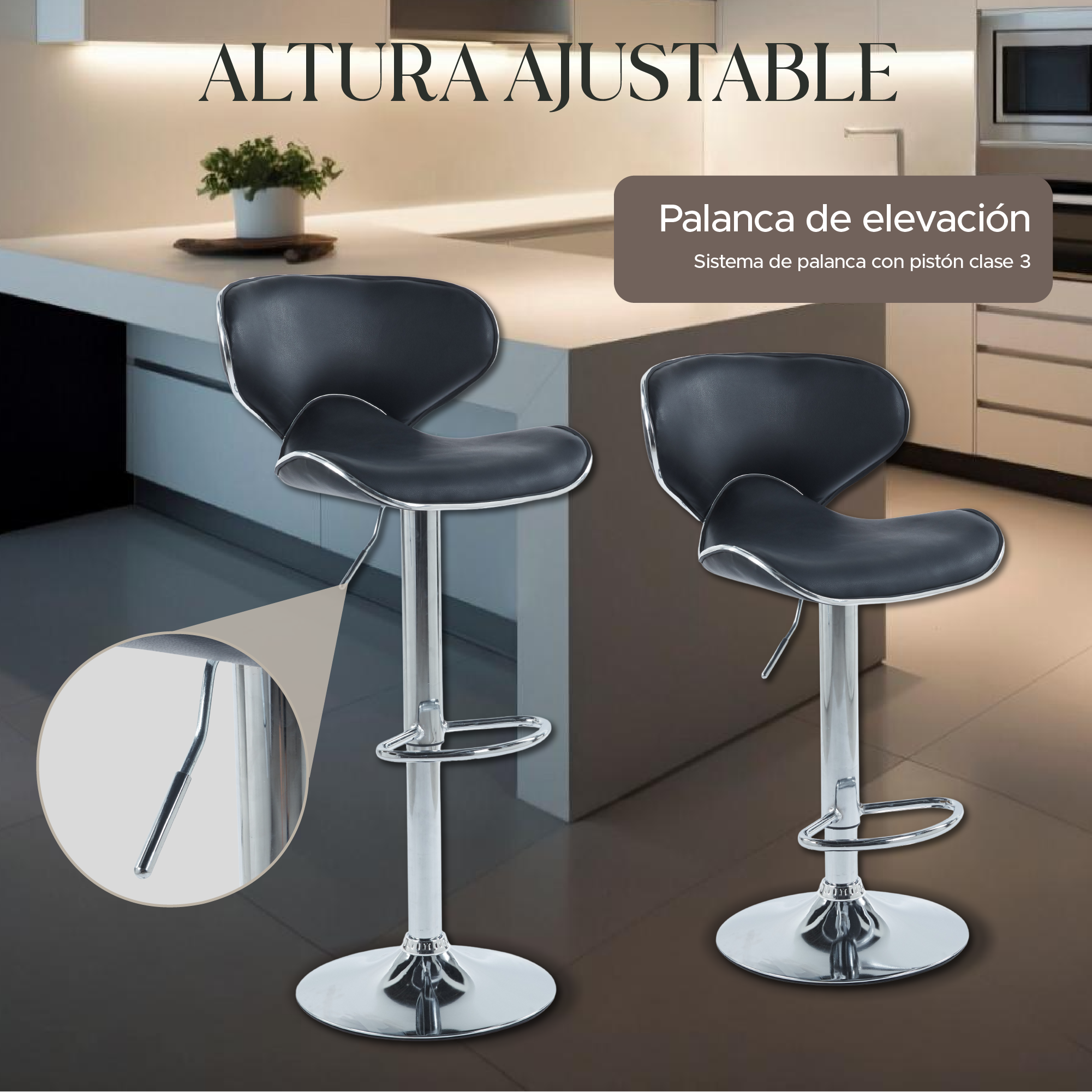 Foto 7 pulgar | Set de 2 Sillas Altas Brunch Negro Modernas y Elegantes