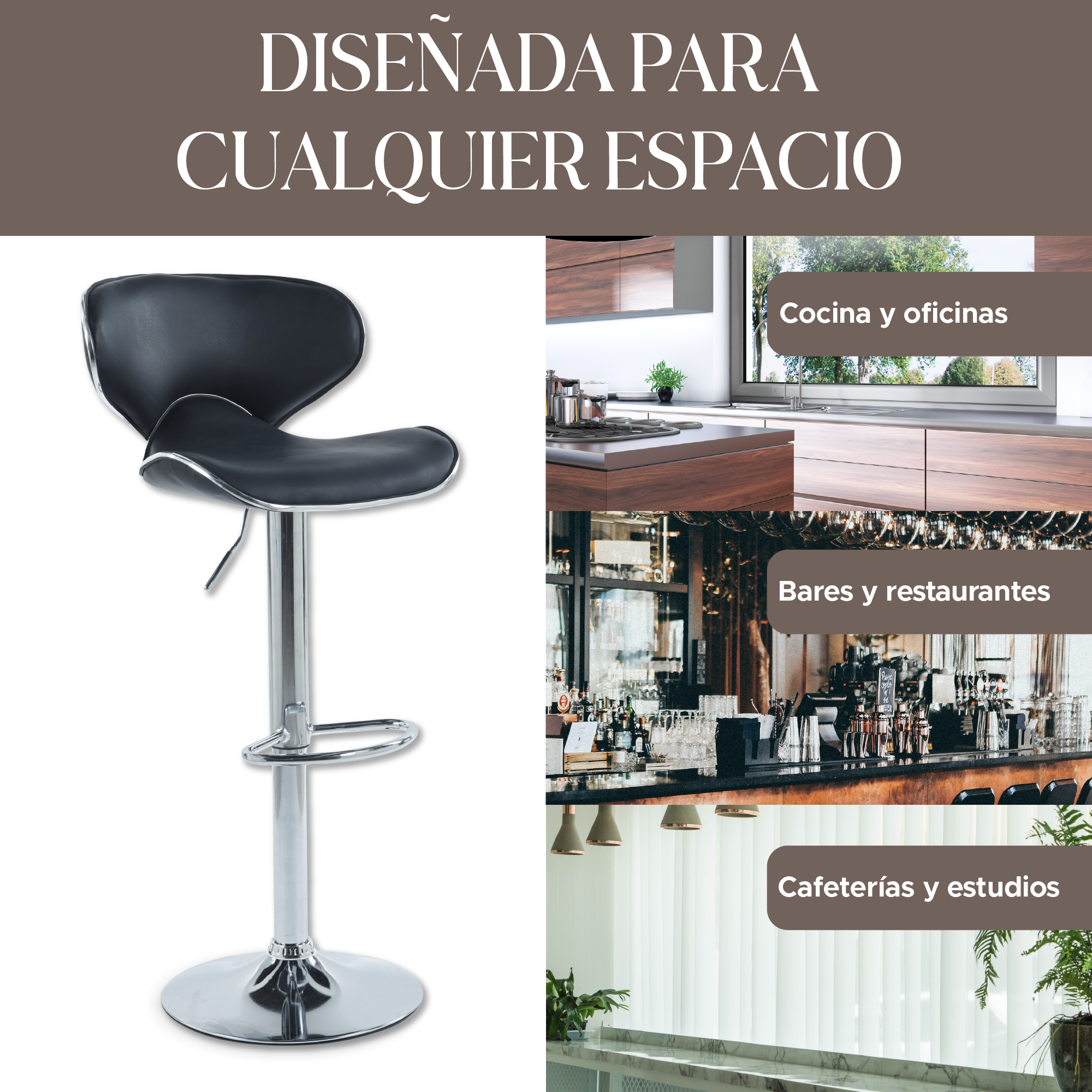 Foto 8 pulgar | Set de 2 Sillas Altas Brunch Negro Modernas y Elegantes